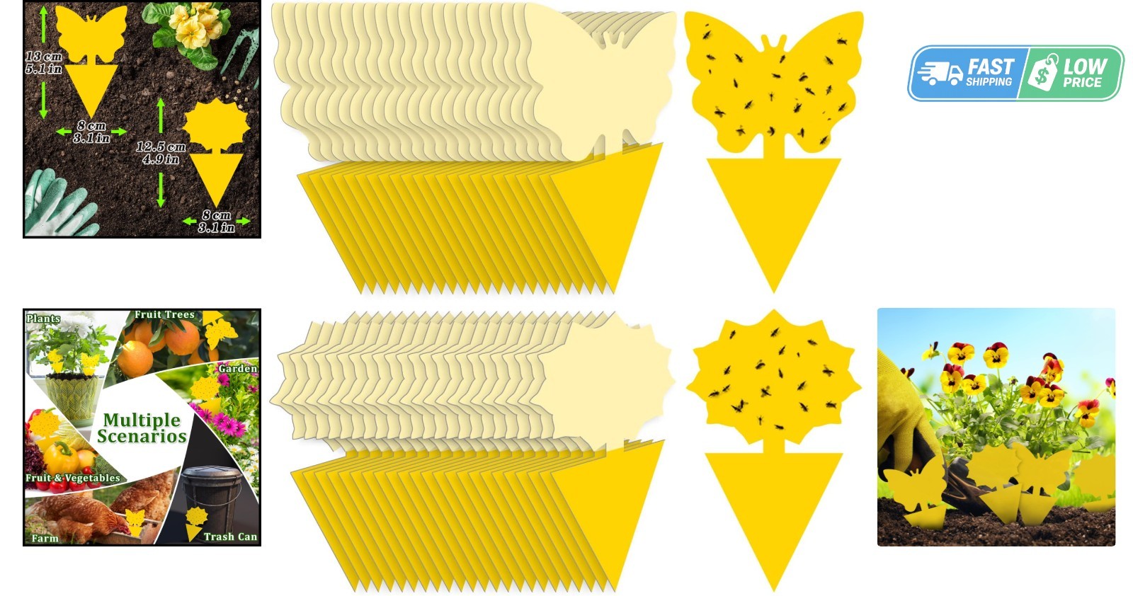 48PCS Sticky Fruit Fly Traps, Fungus Gnat Killer Trap use Indoor Outdoor