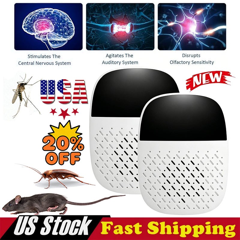 2Pcs Ultrasonic Repeller Plug In Electronic Mouse Roach Rodent Repellent Home US