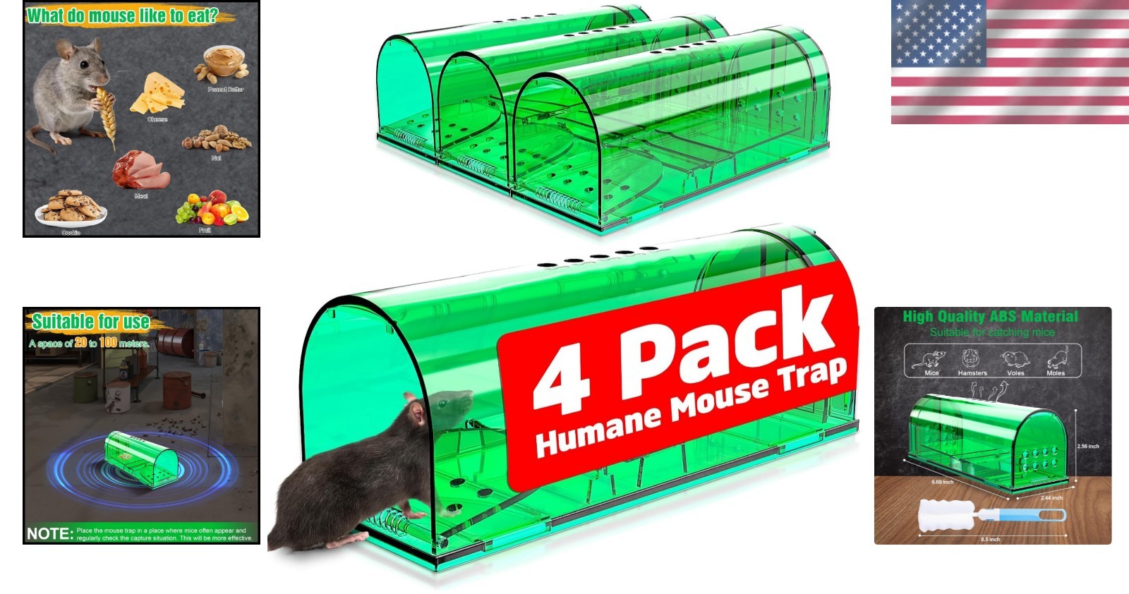 Eco-Friendly Live Mouse Traps – 4 pcs Reusable, Child & Pet Safe Design