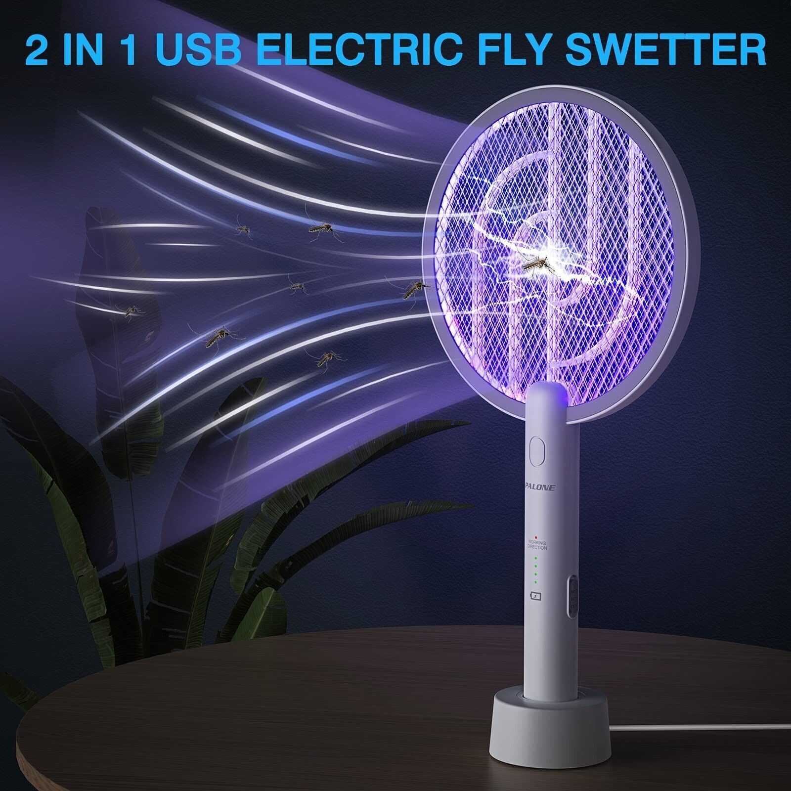 Electric Fly Swatter 4000V Bug Zapper Racket 2 in 1 Fly Swatter Rechargeable