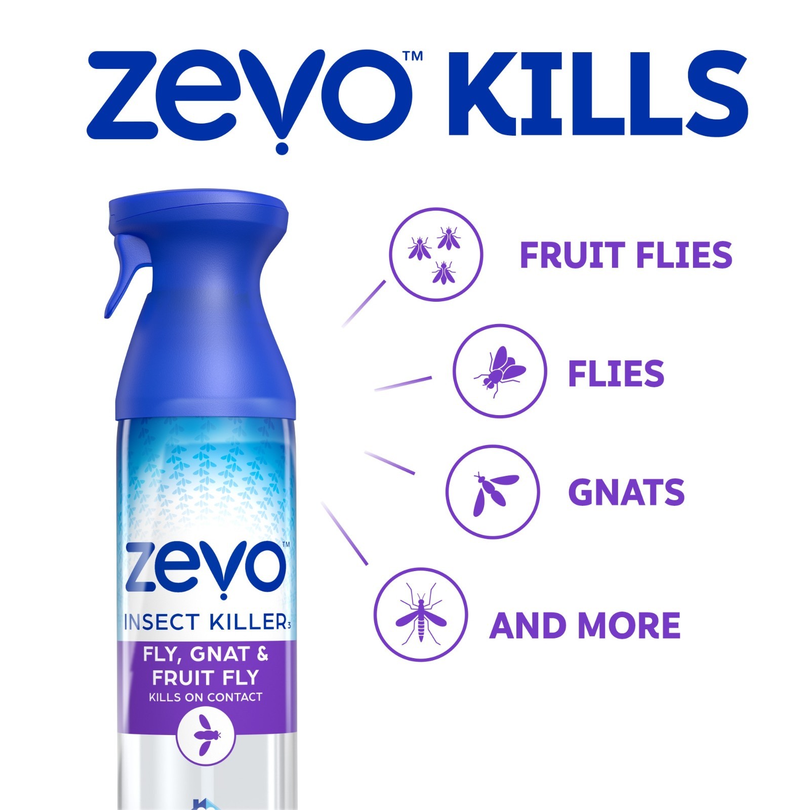 3PACK Zevo Flying Insect Killer Spray, Fly, Gnat, Fruit Fly, Mosquito Bug Killer