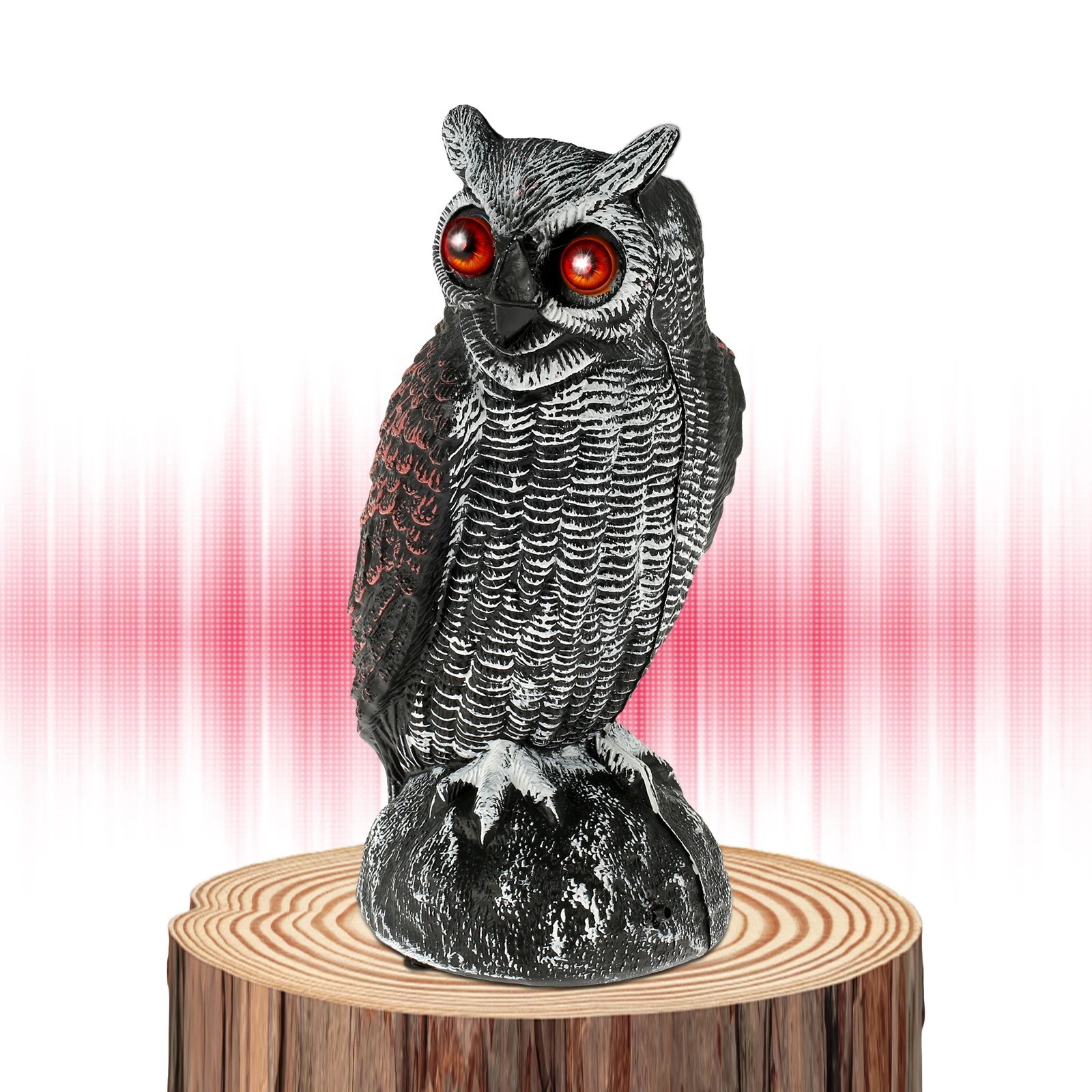 Solar Powered Fake Owl Decoy Scarecrow w/Flashing Eye & Sound For Garden Outdoor