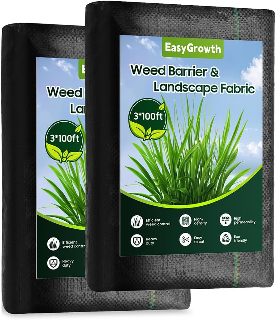 Weed Barrier Landscape Fabric, Heavy Duty Polypropylene, Black, 3X100 Feet, Wate