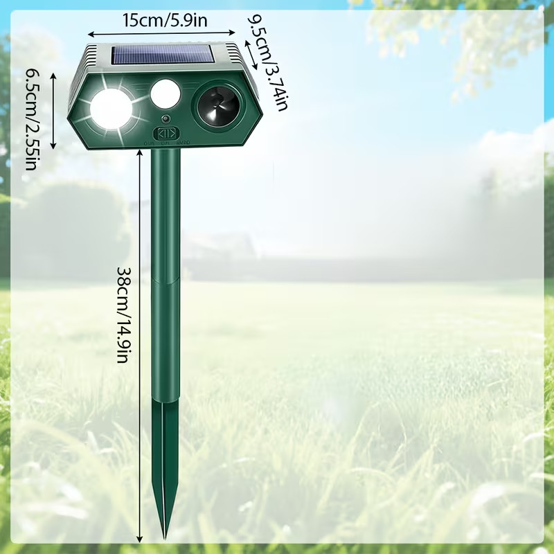 Solar Powered Sonic Technology Animal Repeller with IP44 Waterproof Rating and 1