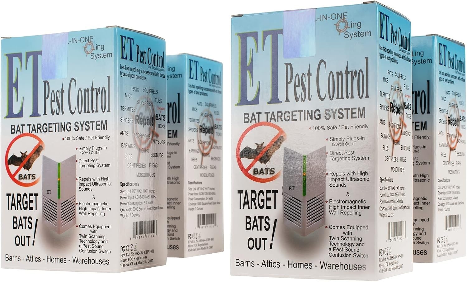 Electric Ultra Sonic Pest Repeller – 4-Pack for Rodents and Bats, Modern Design