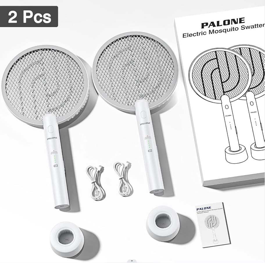 2Pack New Electric Fly Swatter 4000V Bug Zapper Racket,Rechargeable,3-Layer Mesh