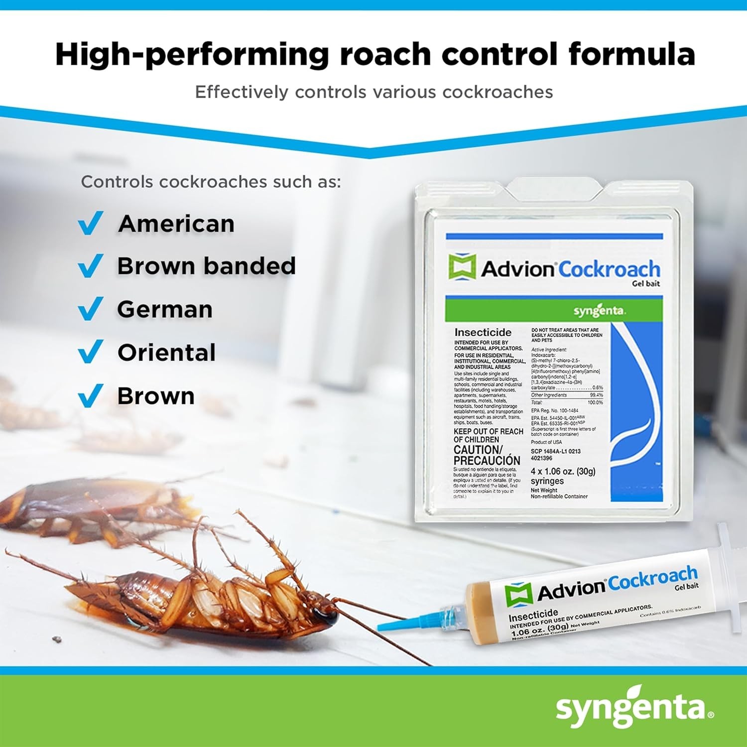 Advion Cockroach Gel Bait, 4 Tubes x 30-Grams, 1 Plunger and 2 Tips