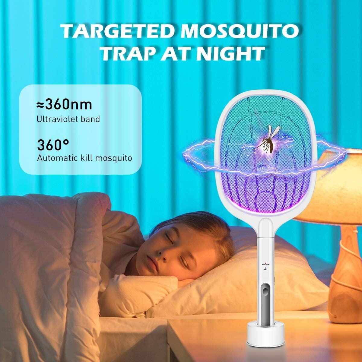 Pack of 2 Bug Zapper Racket 3000V High Power Mosquito Fly Swatter RECHARGEABLE