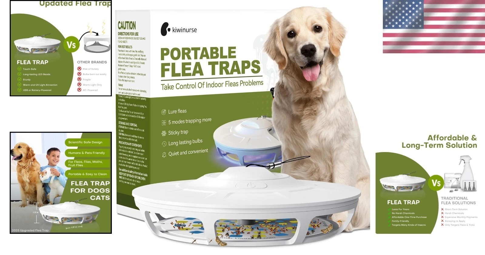 Indoor Portable Flea Trap with 5 Refill Pads, 9 Light Modes – Covers 600 ft²