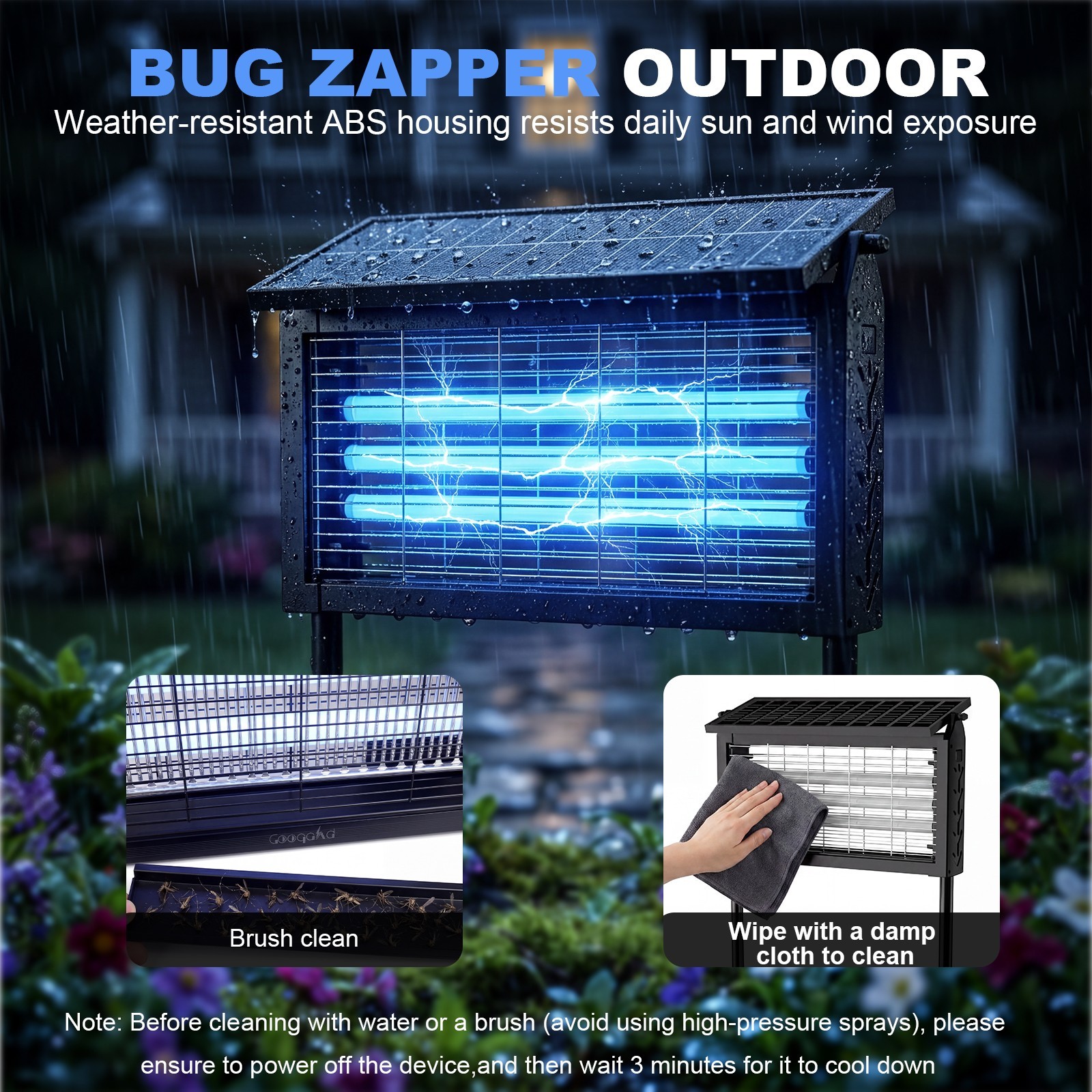 Solar Bug Zapper Outdoor Cordless Fly Trap Insect Zapper 4500V Mosquito Zappers
