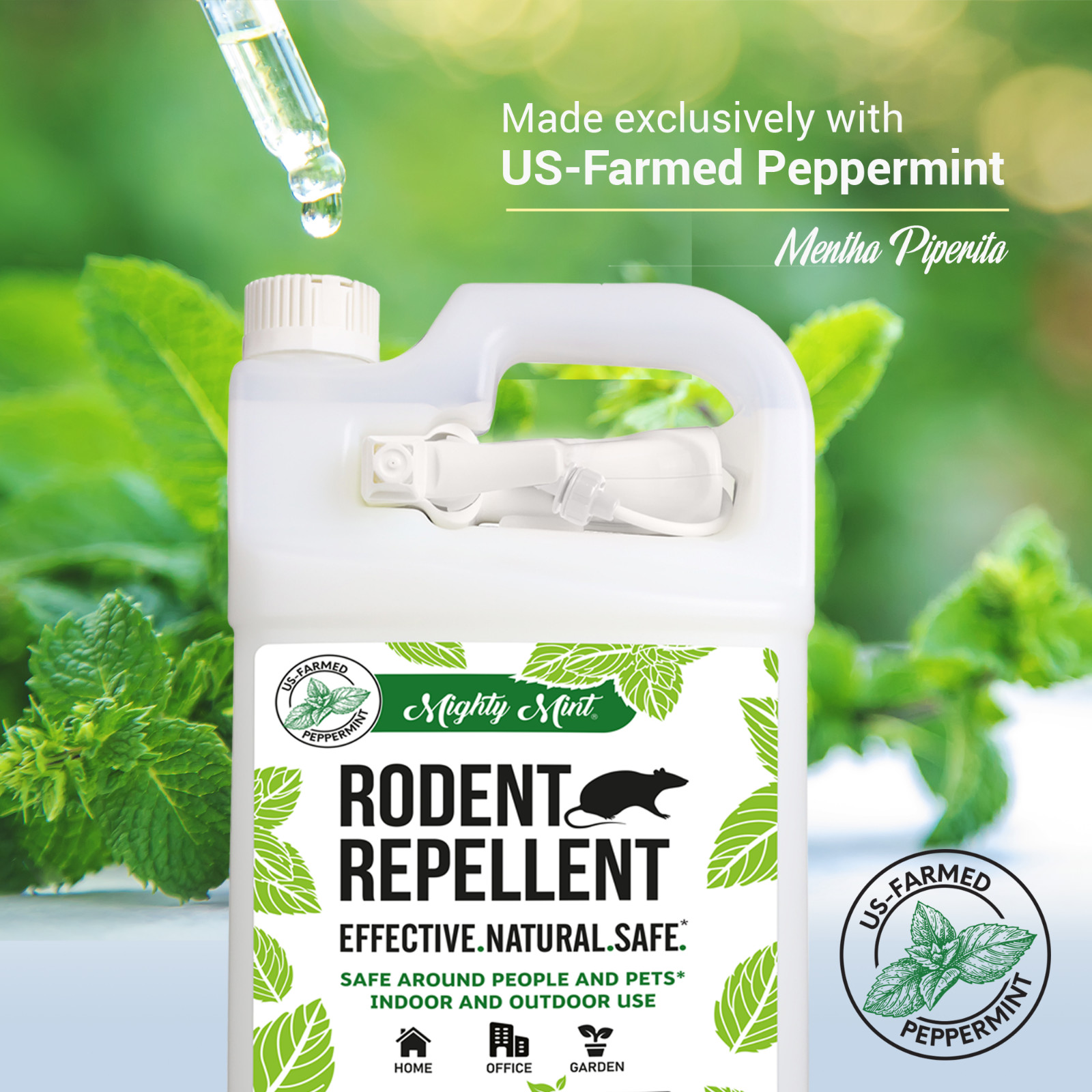 Mighty Mint 1 Gallon Mice Rat Rodent Repellent Spray, All Natural Peppermint Oil