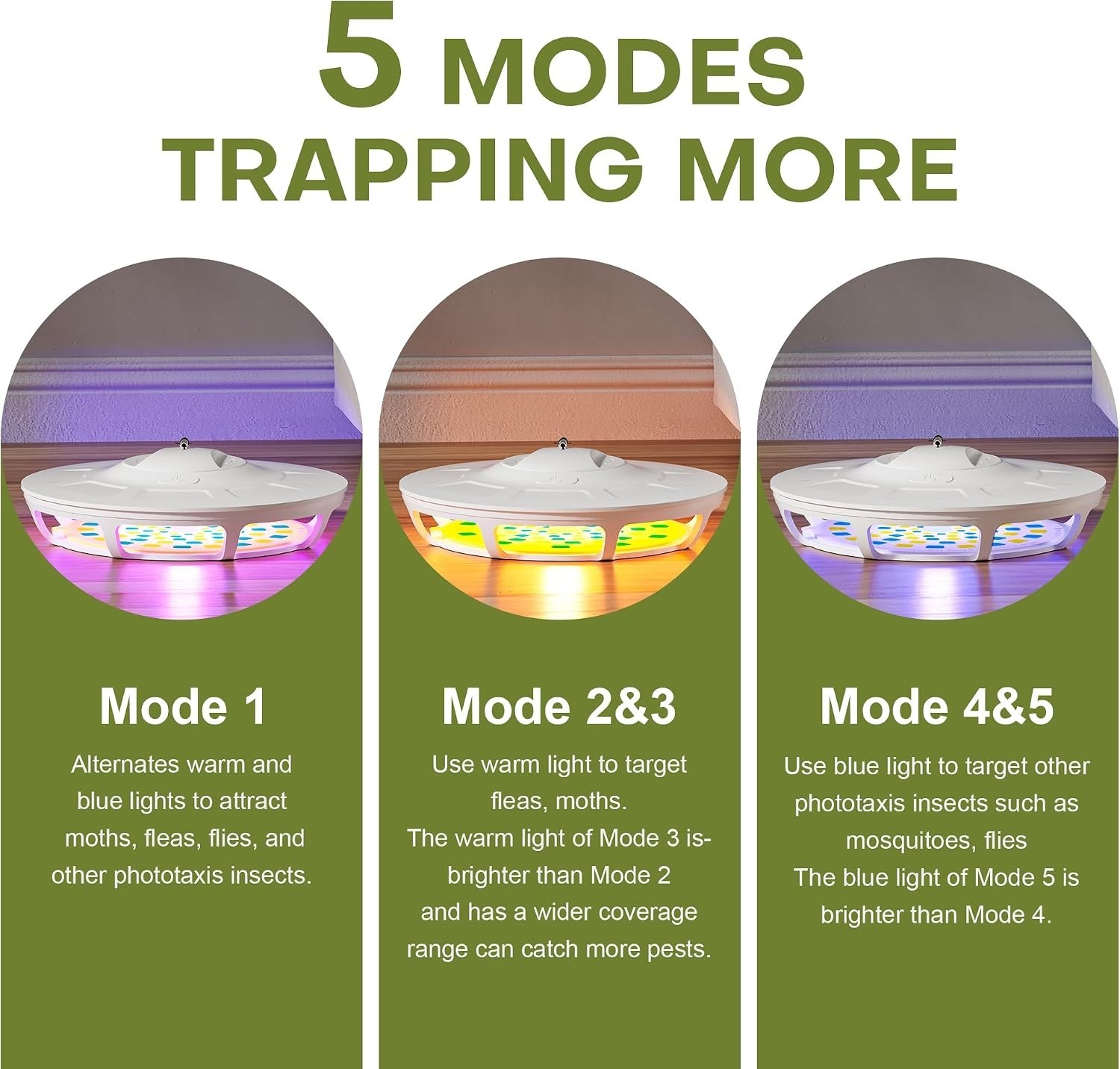Indoor Portable Flea Trap with 5 Refill Pads, 9 Light Modes – Covers 600 ft²