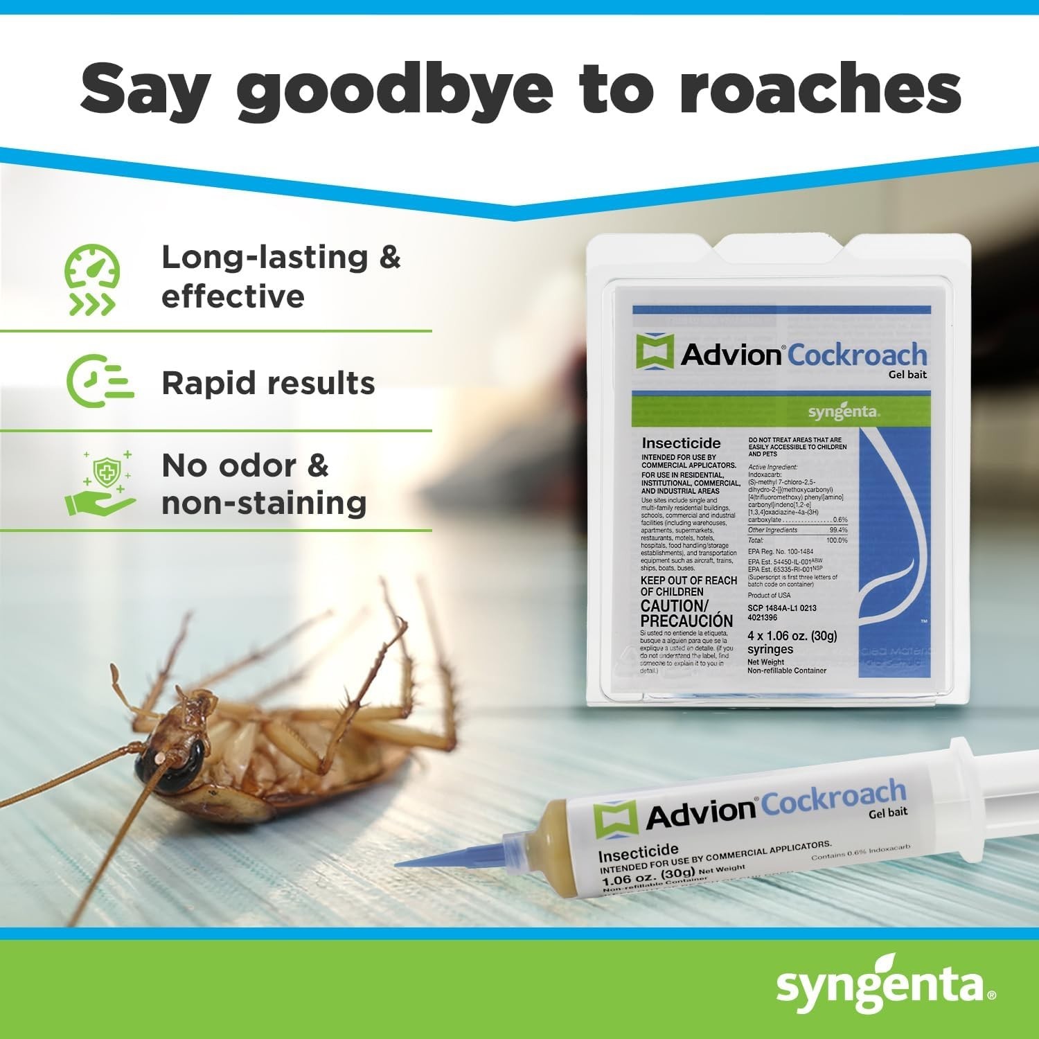GENUINE Advion Roach Killer | 4 PACK | Cockroach Gel Bait Tubes + Plunger & Tips