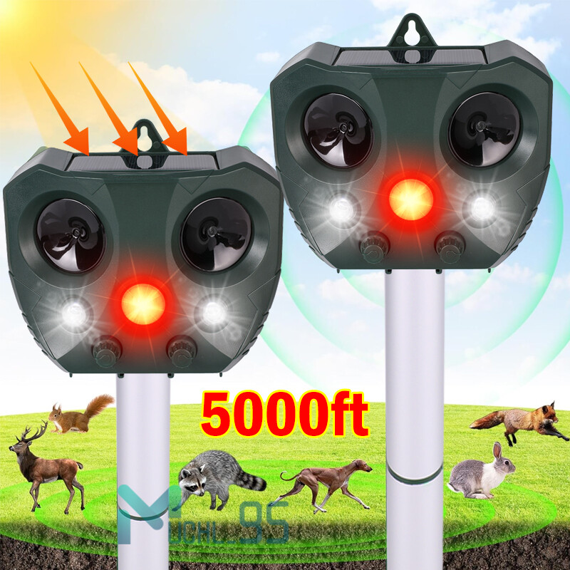 1/2PCS Solar Power Ultrasonic Animal Repeller Pest Repellent Deer Raccoon Garden