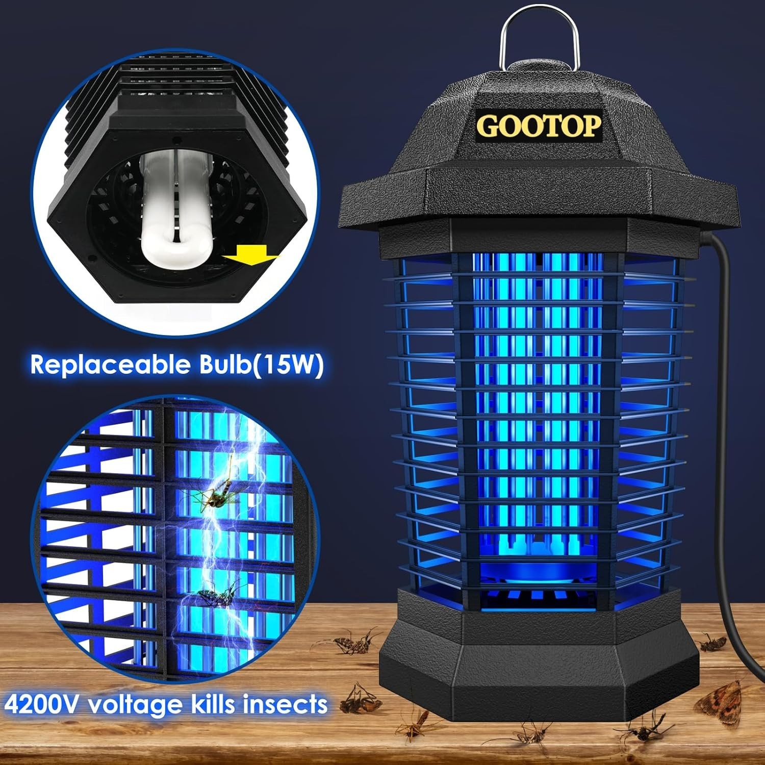 Black Vintage Bug Zapper – Versatile Indoor/Outdoor Electric Insect Exterminator