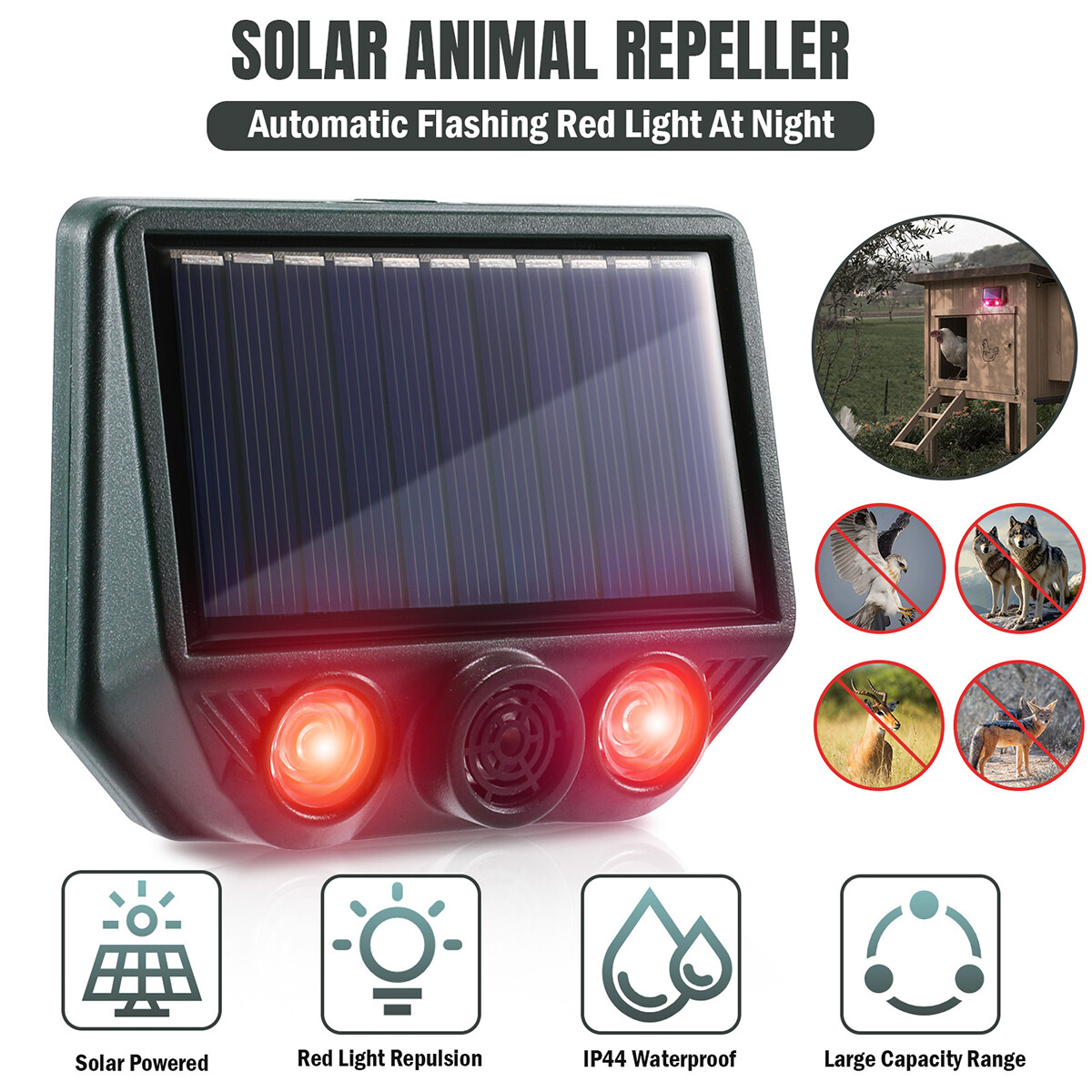 Repelente solar ultrasónico para animales para perros, gatos, pájaros y mapaches