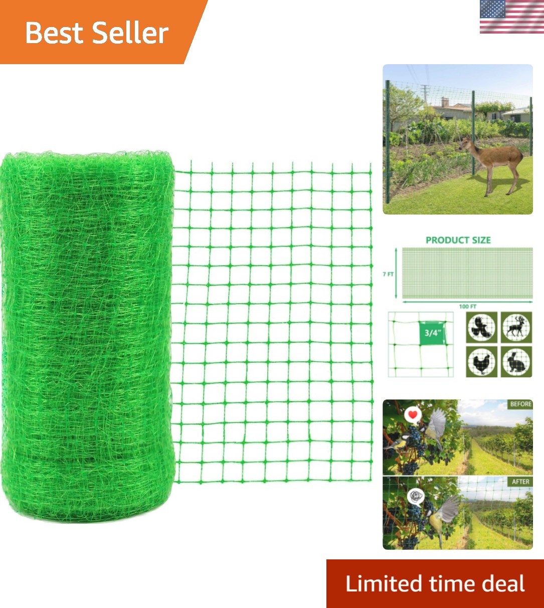 Multi-Purpose 7 x 100 FT Bird Netting for Garden Safety from Pests and Animals