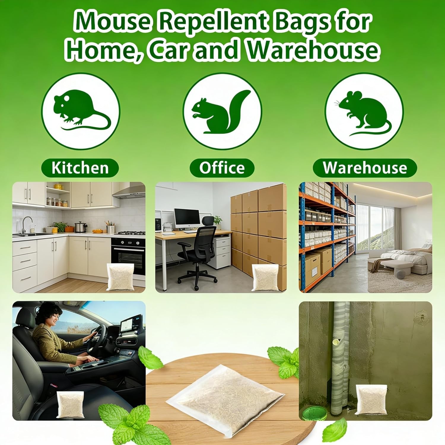 Long-Lasting Mint-Scented Rodent Repellent Pouches – 90-Day Protection, 10 Count