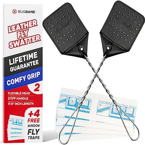 2 Leather Fly Swatter for Indoors. Long Handle, Heavy Duty Fly Swatter Manual