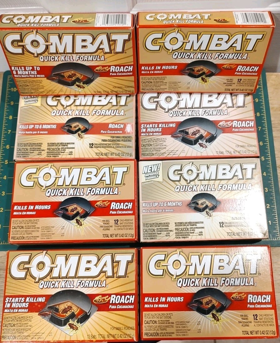 8 Boxes Of Combat Quick Kill Formula Small Roach Bait Stations (96 total)