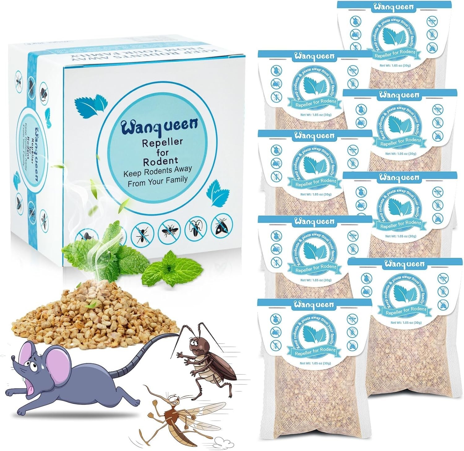 Vamoose Natural Rodent Repellent – 8 Pack Peppermint Oil – Mice & Rat Deterrent