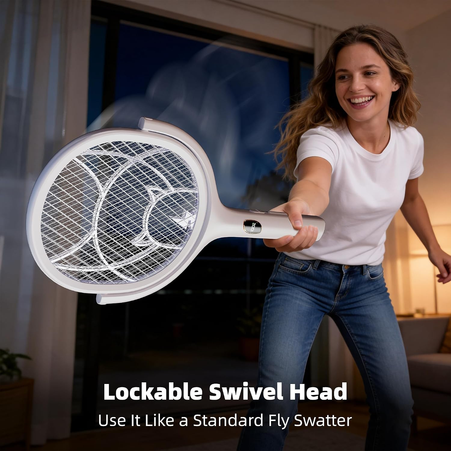 Nymrix Electric Fly Swatter Racket with Rotating Head & Telescopic Handle, 2-in-