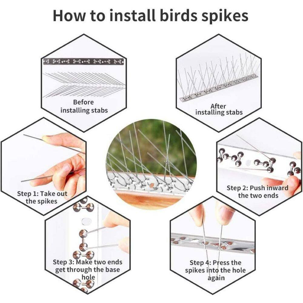 13 In. X 1.15 In. Stainless Steel Bird Spikes Deterrent 32.5 Ft. Coverage for ou