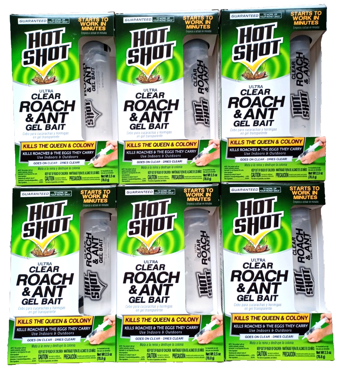 6 PACK – Hot Shot Ultra Clear Roach and Ant Gel Bait Killer Poison Queen Colony