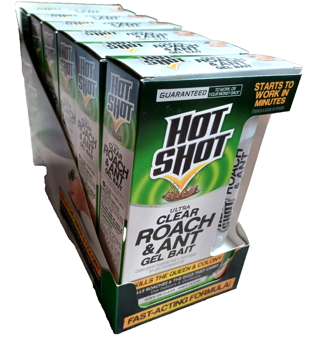 6 PACK – Hot Shot Ultra Clear Roach and Ant Gel Bait Killer Poison Queen Colony