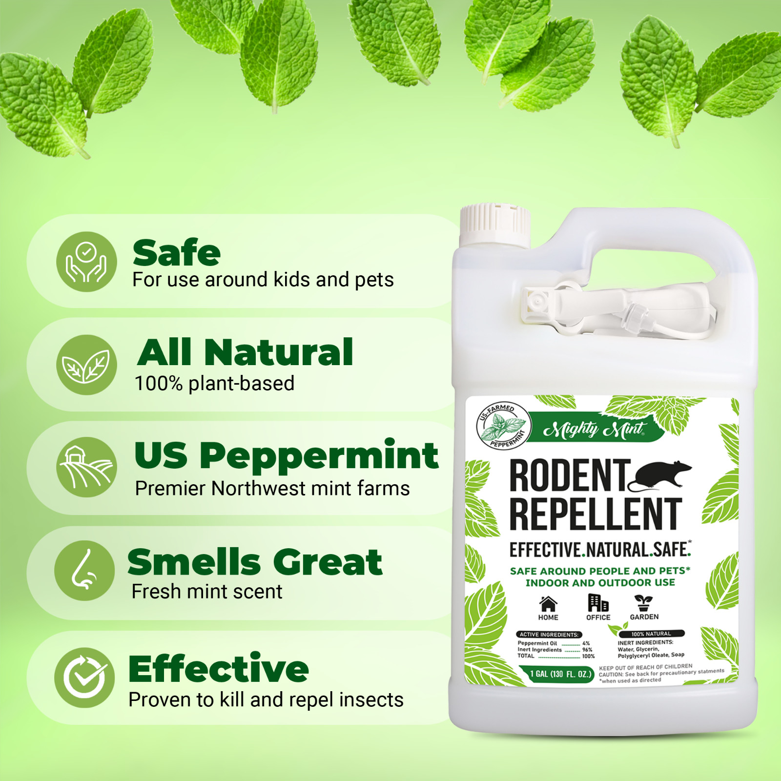 Mighty Mint 1 Gallon Mice Rat Rodent Repellent Spray, All Natural Peppermint Oil