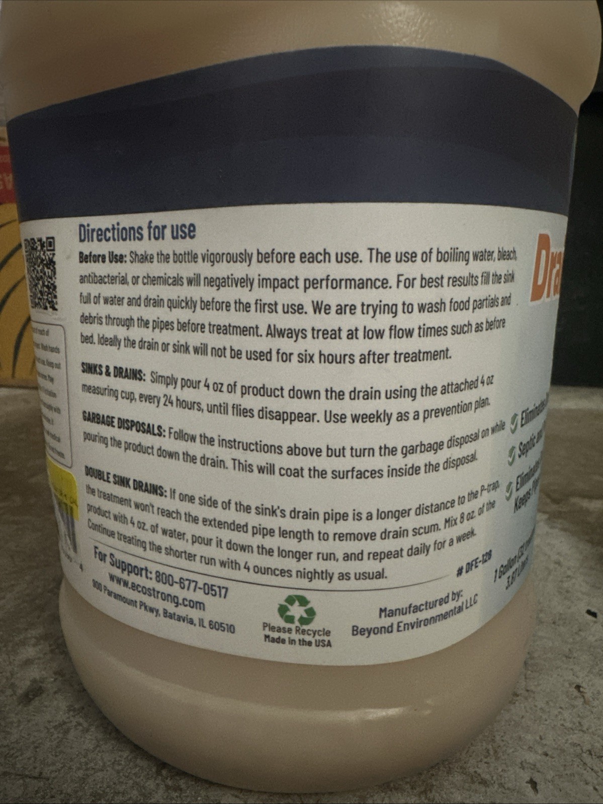 Fruit Fly Drain Treatment EcoStrong Drain Fly Eliminator 1 Gallon 32 Treatments