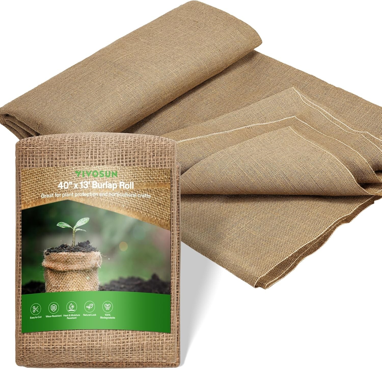 VIVOSUN 40in x 13 ft Burlap Fabric, High Density Natural Jute Fiber Multipurpose