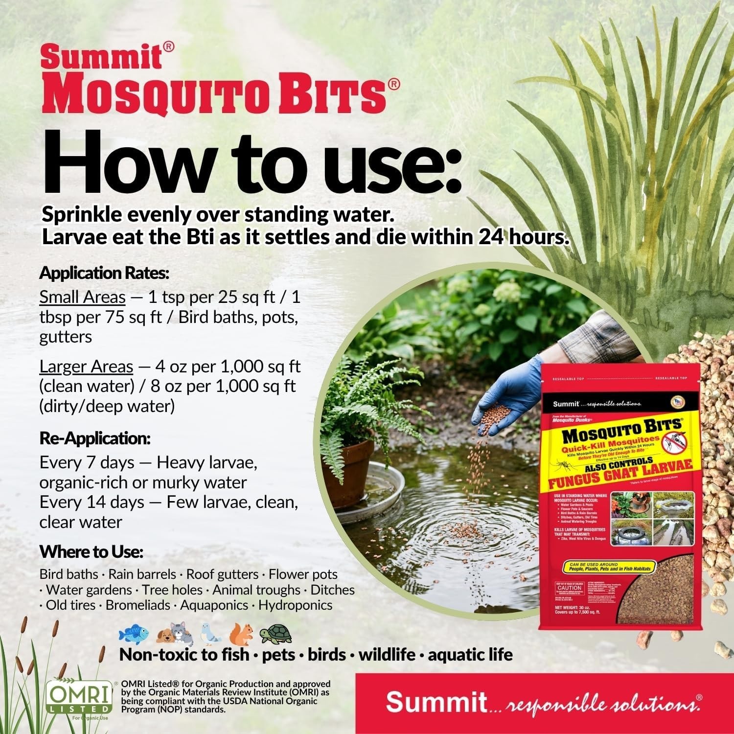 Summit Mosquito Bits 30 oz Mosquito Larvicide Bti Granules Kills Larvae