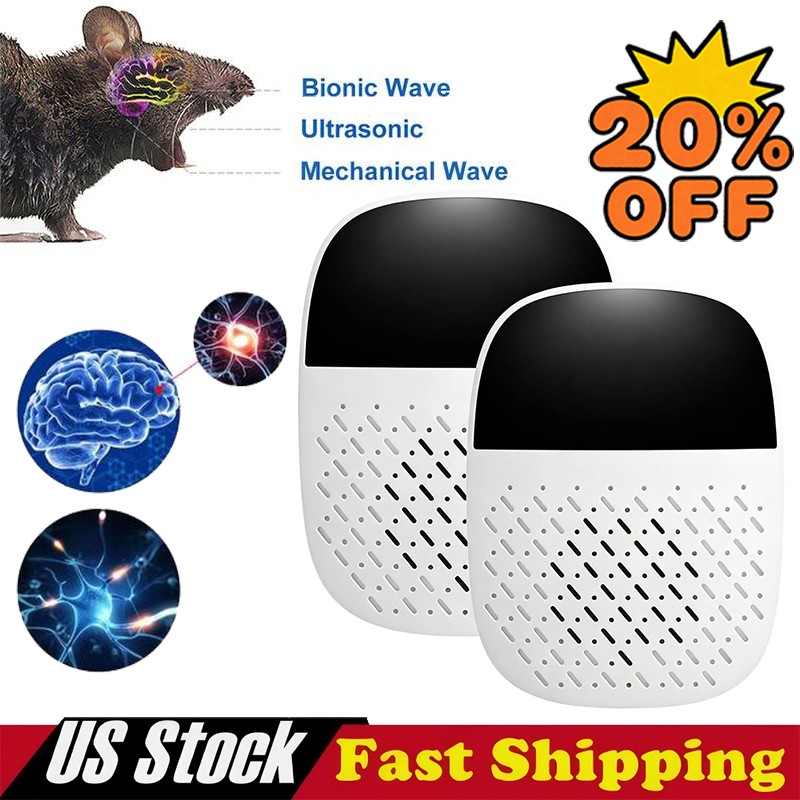 2Pcs Ultrasonic Repeller Plug In Electronic Mouse Roach Rodent Repellent Home US