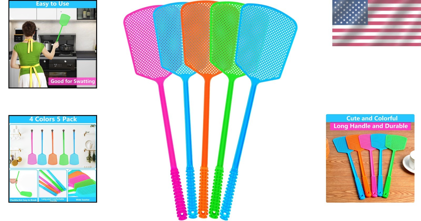 5 Pack Heavy Duty Plastic Fly Swatter with Long Handle – Eco-Friendly and Safe