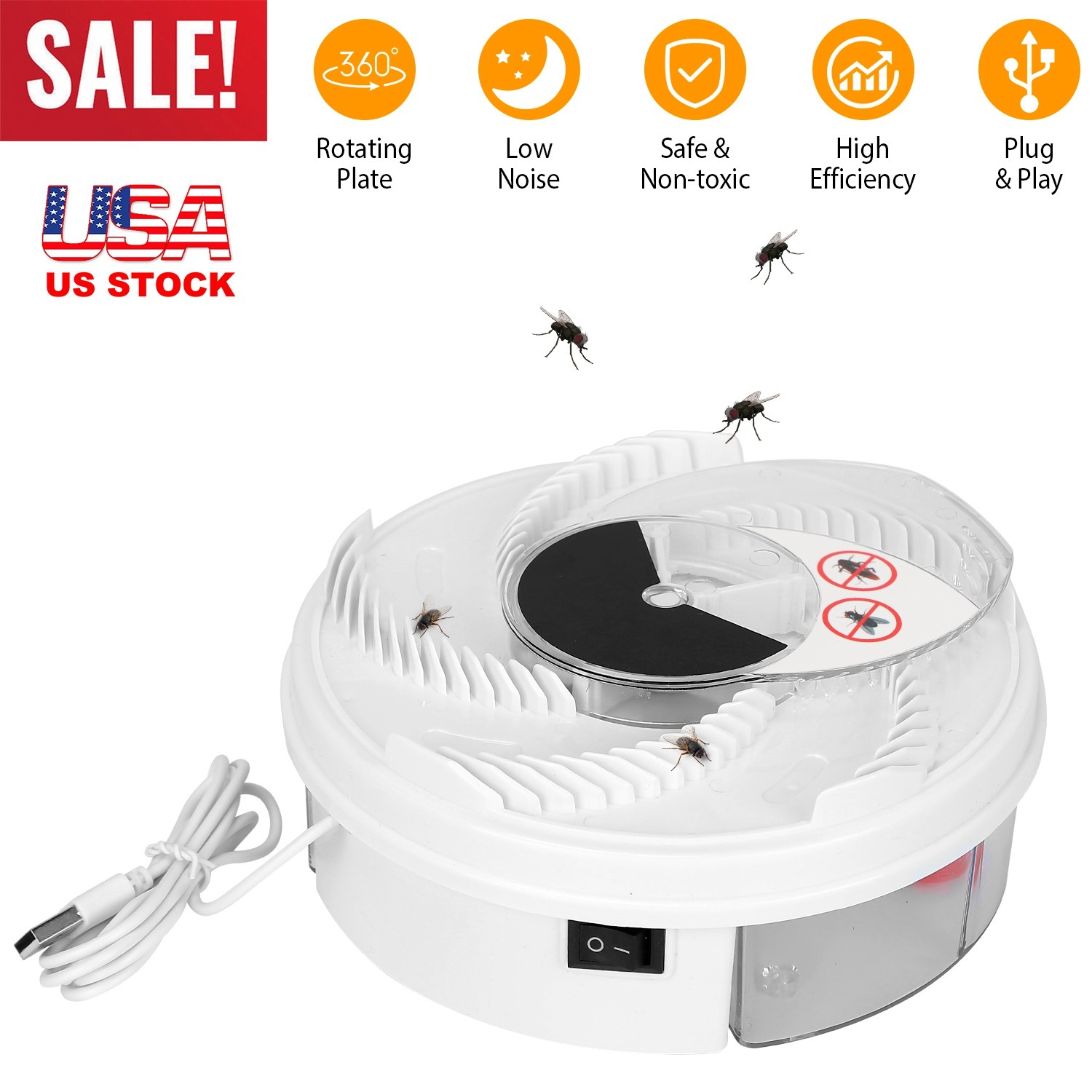 USB Electric Fly Trap Auto-Rotating – Silent Fly Catcher Home/Kitchen/Restaurant
