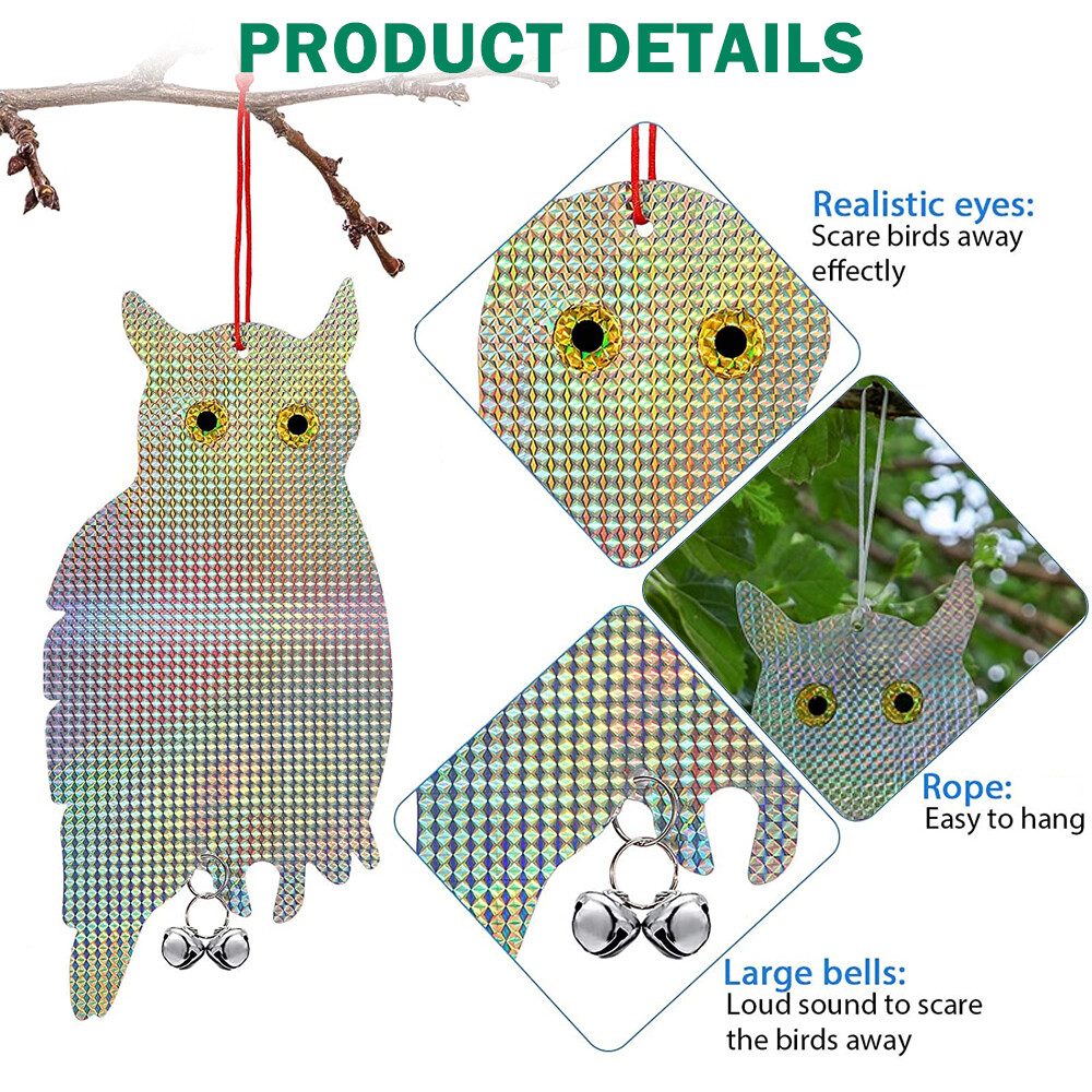 2pcs Bird Scare Repellent Reflective Yard Garden Hanging Device Fake Owl Decoy