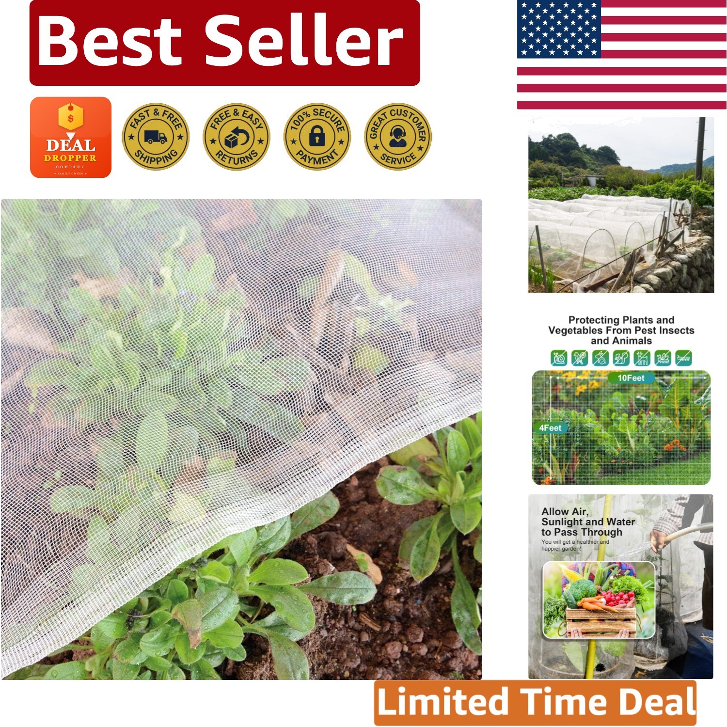 Multi-Purpose HDPE Garden Netting – 4’x10′ Insect Barrier for Healthy Growth