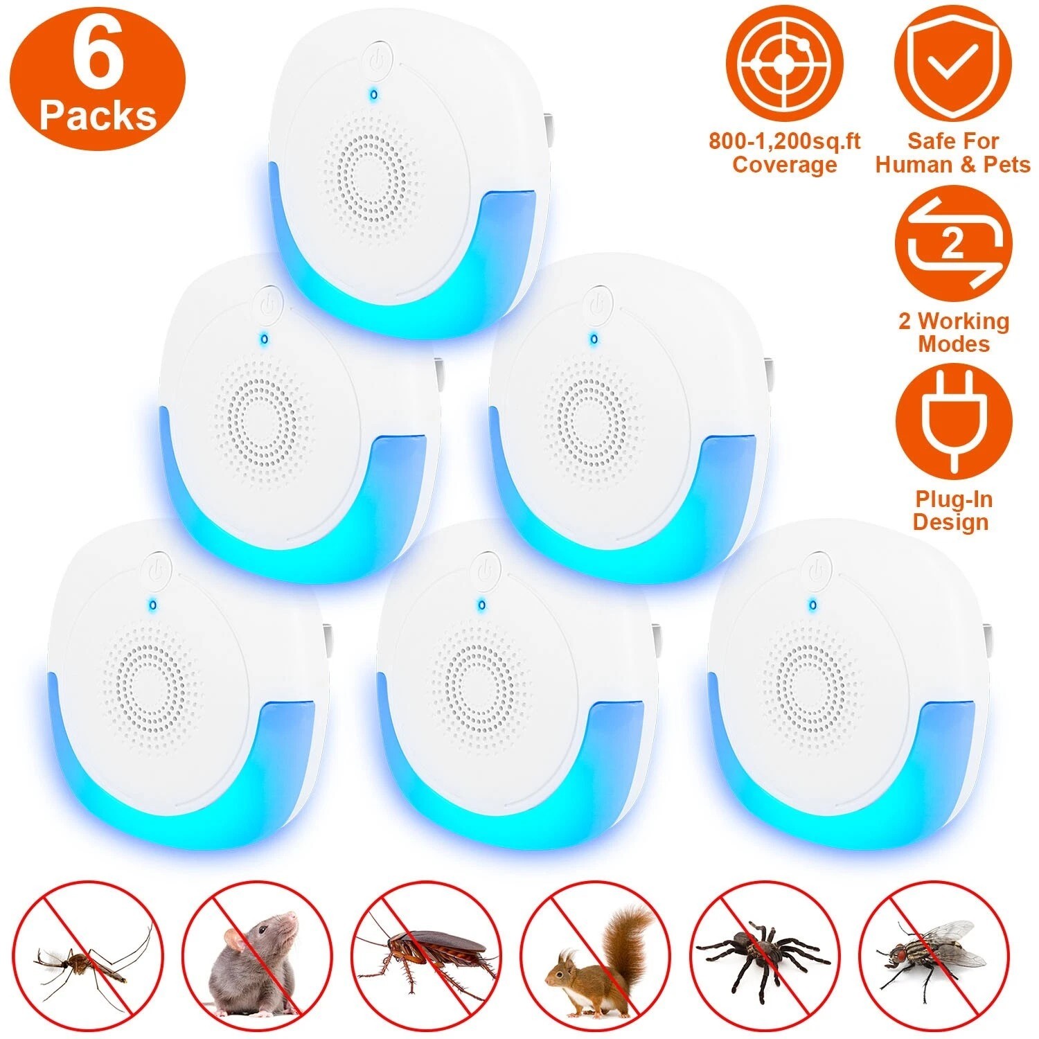 6 Packs Ultrasonic Pest Repellers Plug-In Indoor Pest Control Mouse Repellent