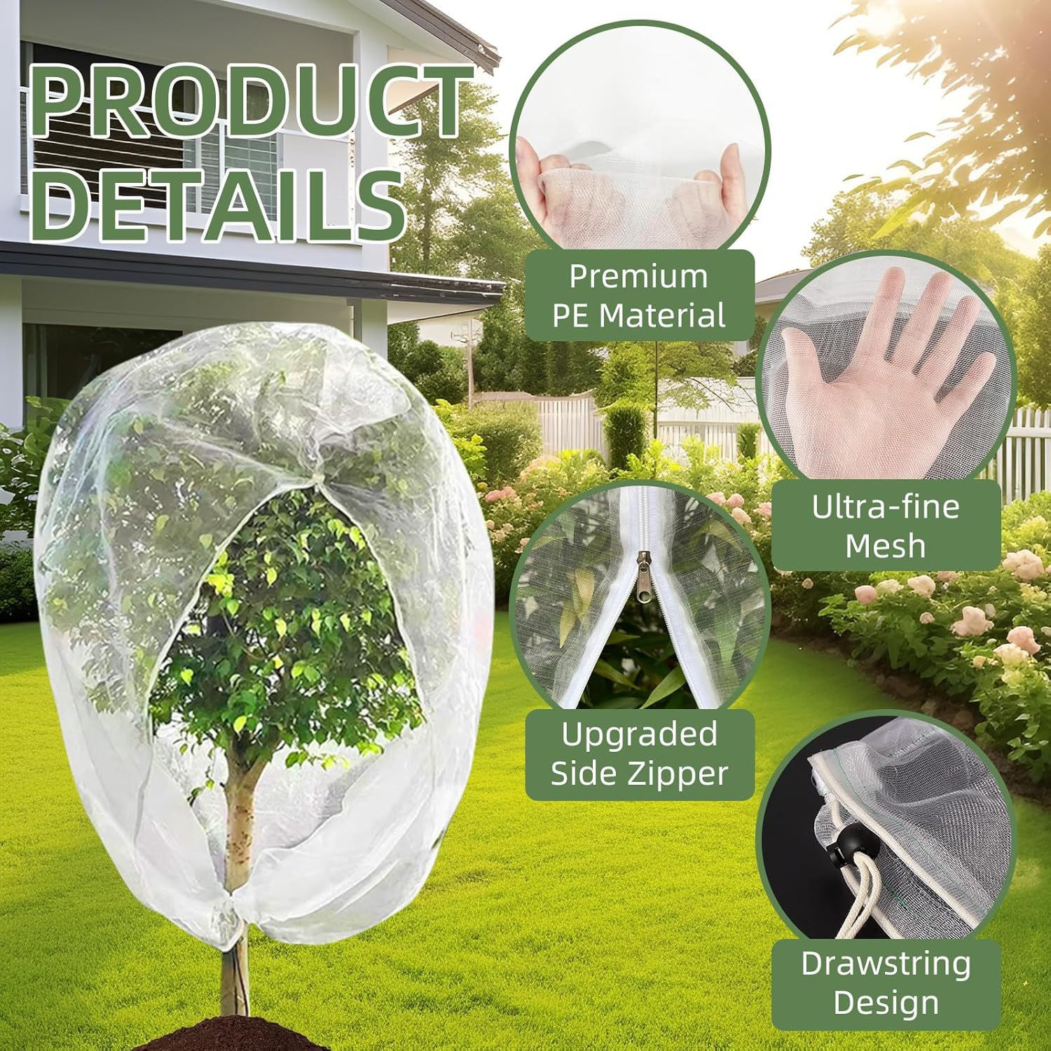 1PCS Bird Netting Plant Mesh Cover w/Drawstring Insect Pest Barrier Protector
