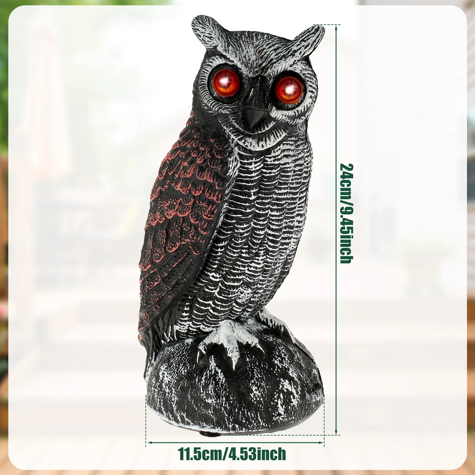 Solar Powered Fake Owl Decoy Scarecrow w/Flashing Eye & Sound For Garden Outdoor