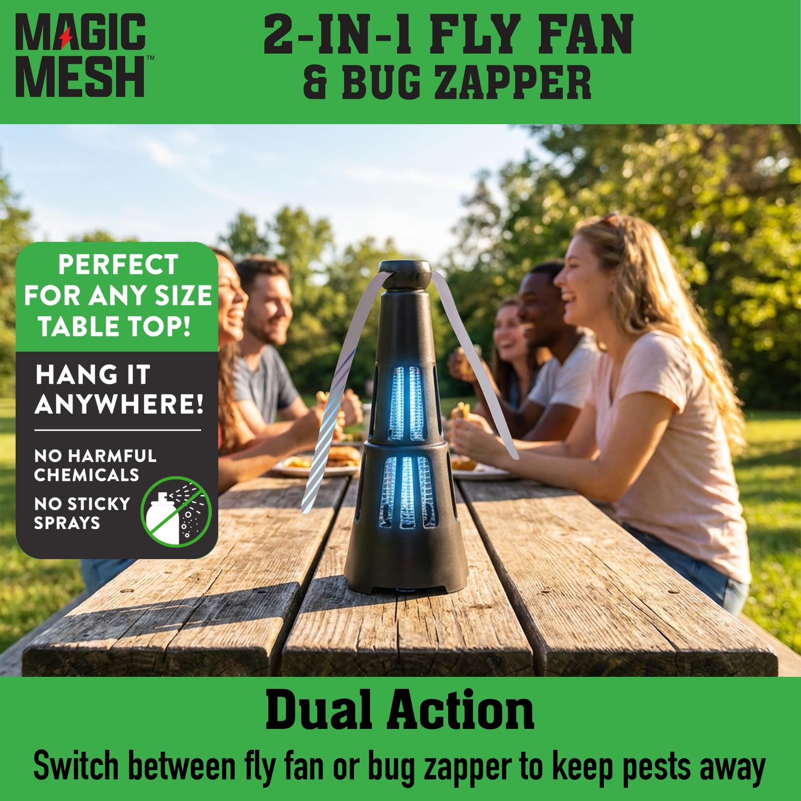 Magic Mesh 2-in-1 Fly Fan & Mosquito Zapper | Rechargeable Electric Black