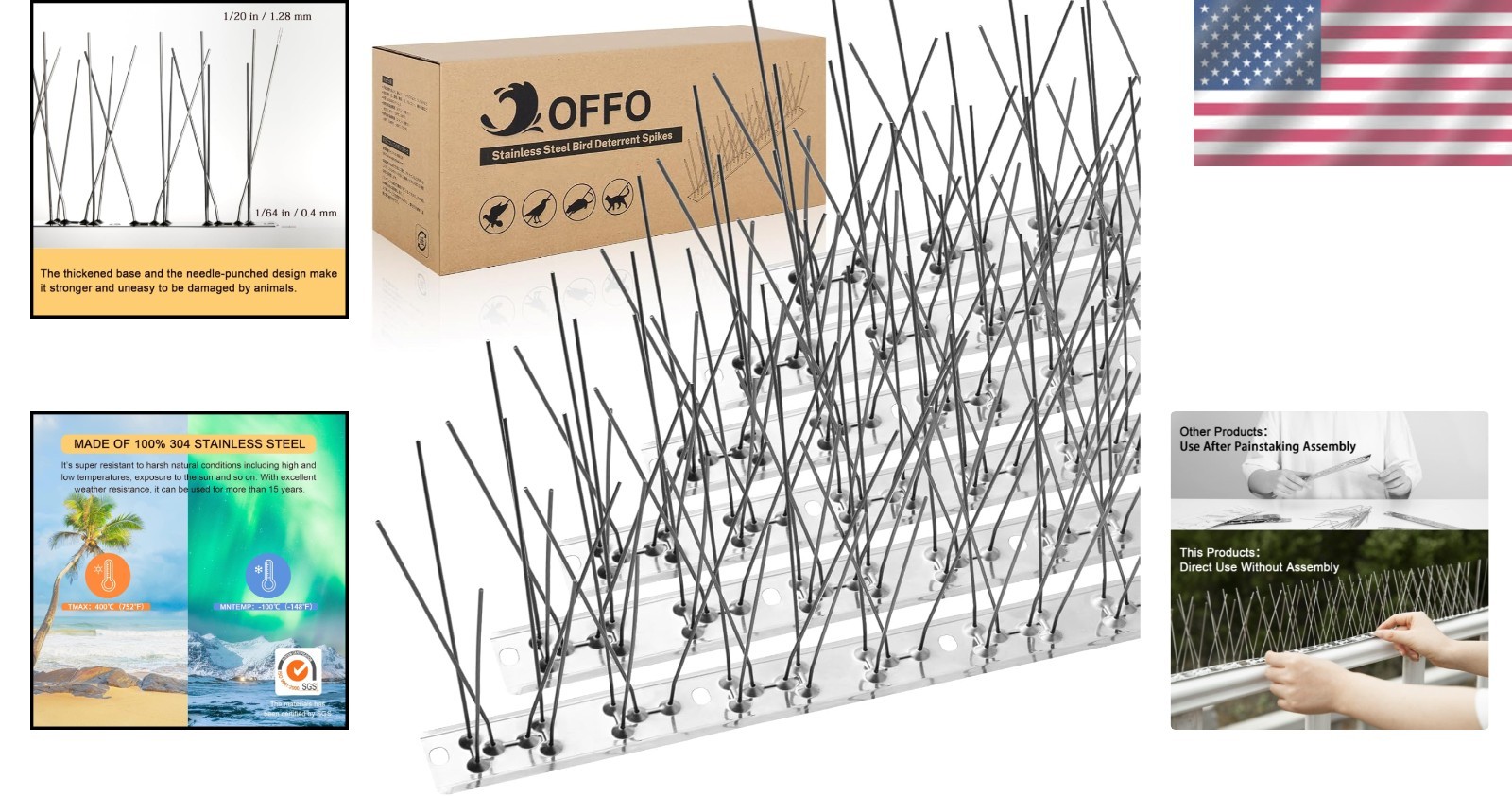 Bird Spikes 10 Feet Stainless Steel Pigeon and Bird Deterrent Cover Modern St…