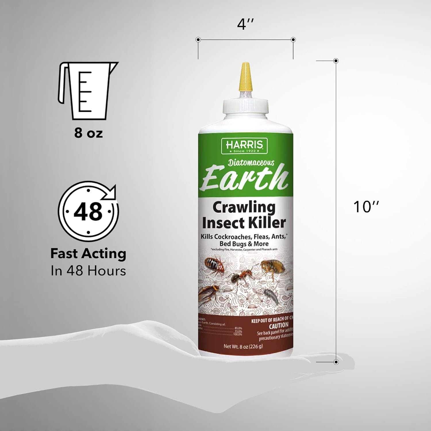 Harris Diatomaceous Earth Crawling Insect Killer, 8oz for Roaches, Fleas, Ants,