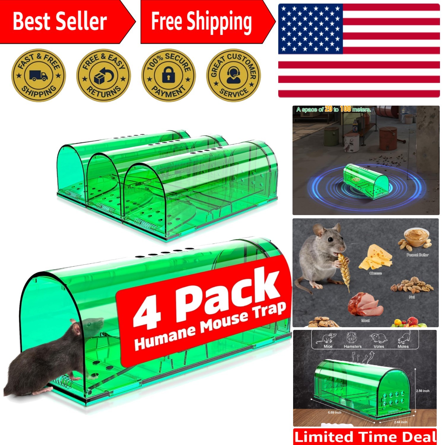 Eco-Friendly Live Mouse Traps – 4 pcs Reusable, Child & Pet Safe Design