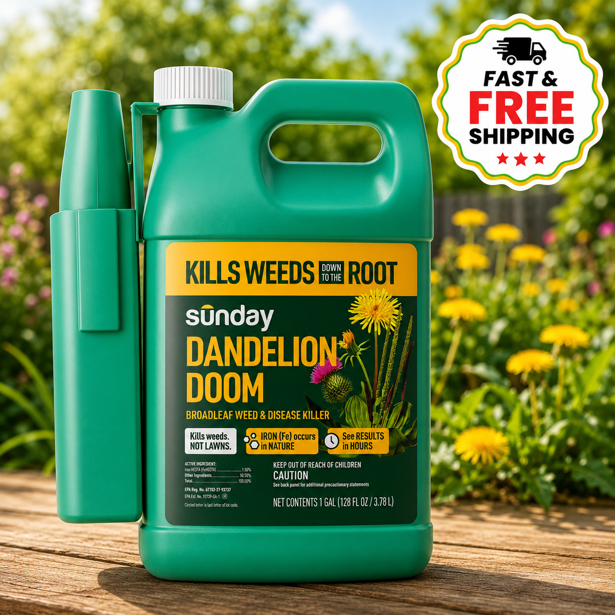 Sunday Dandelion Doom Lawn Safe Weed Killer 1 Gallon Selective Herbicide Covers