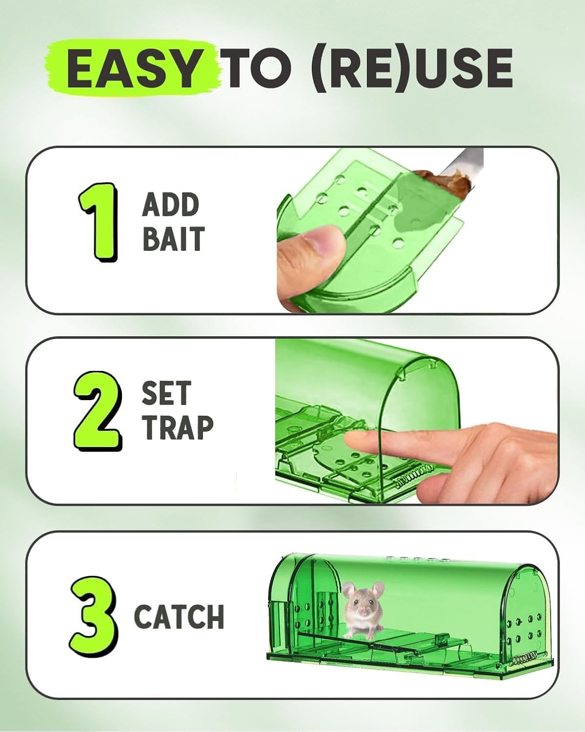Child and Pet Safe 2-Pack Humane Live Mouse Traps – Cleaning Brush Included