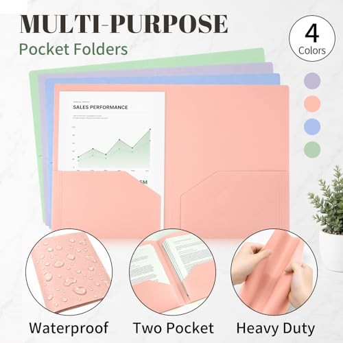 2 Pocket Plastic Folders, 8 Pack, Durable Letter Size File Folders with 4