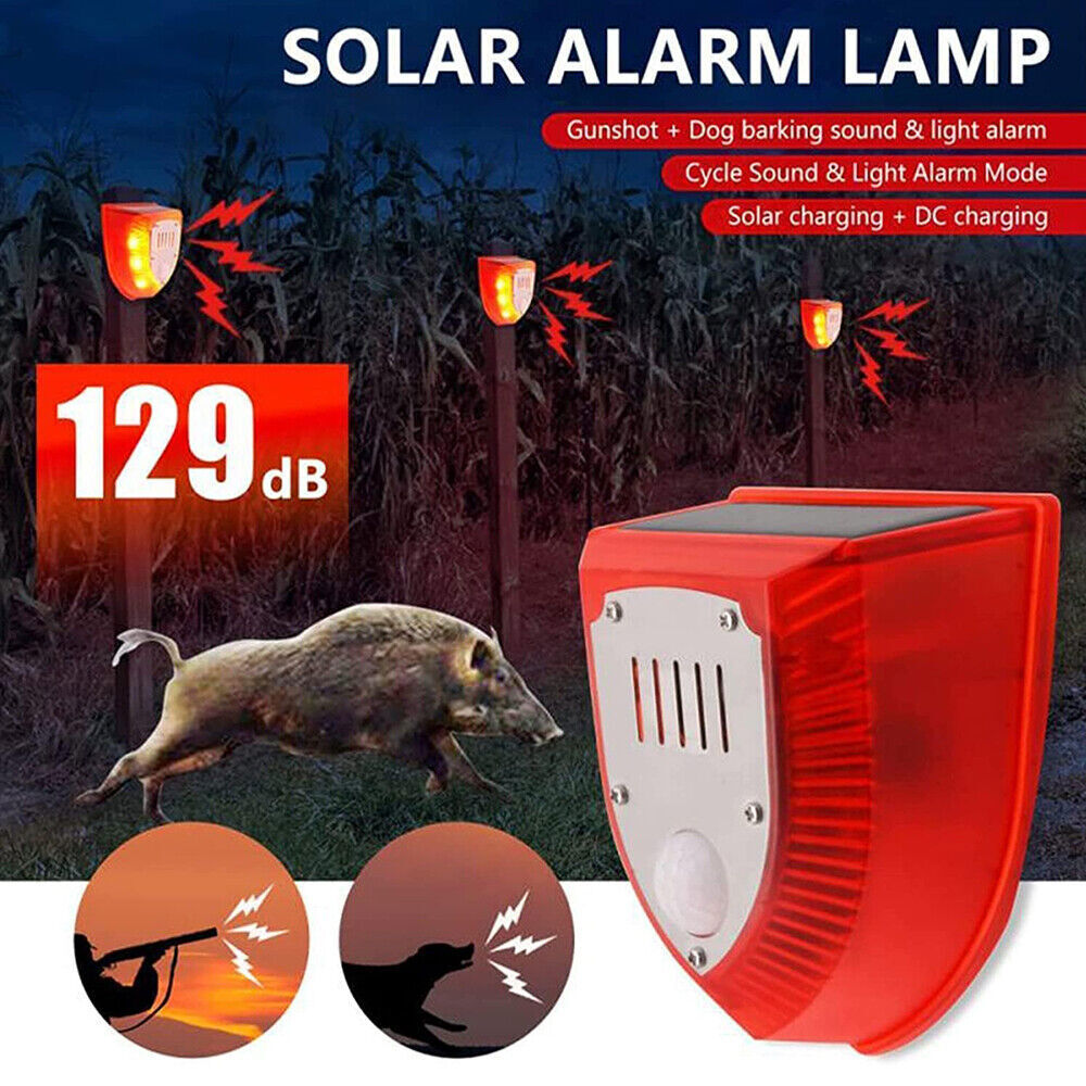 1-4pcs Outdoor Solar Motion Sensor Alarm Lamp Gunshot Sounds & Dog Barking Sound