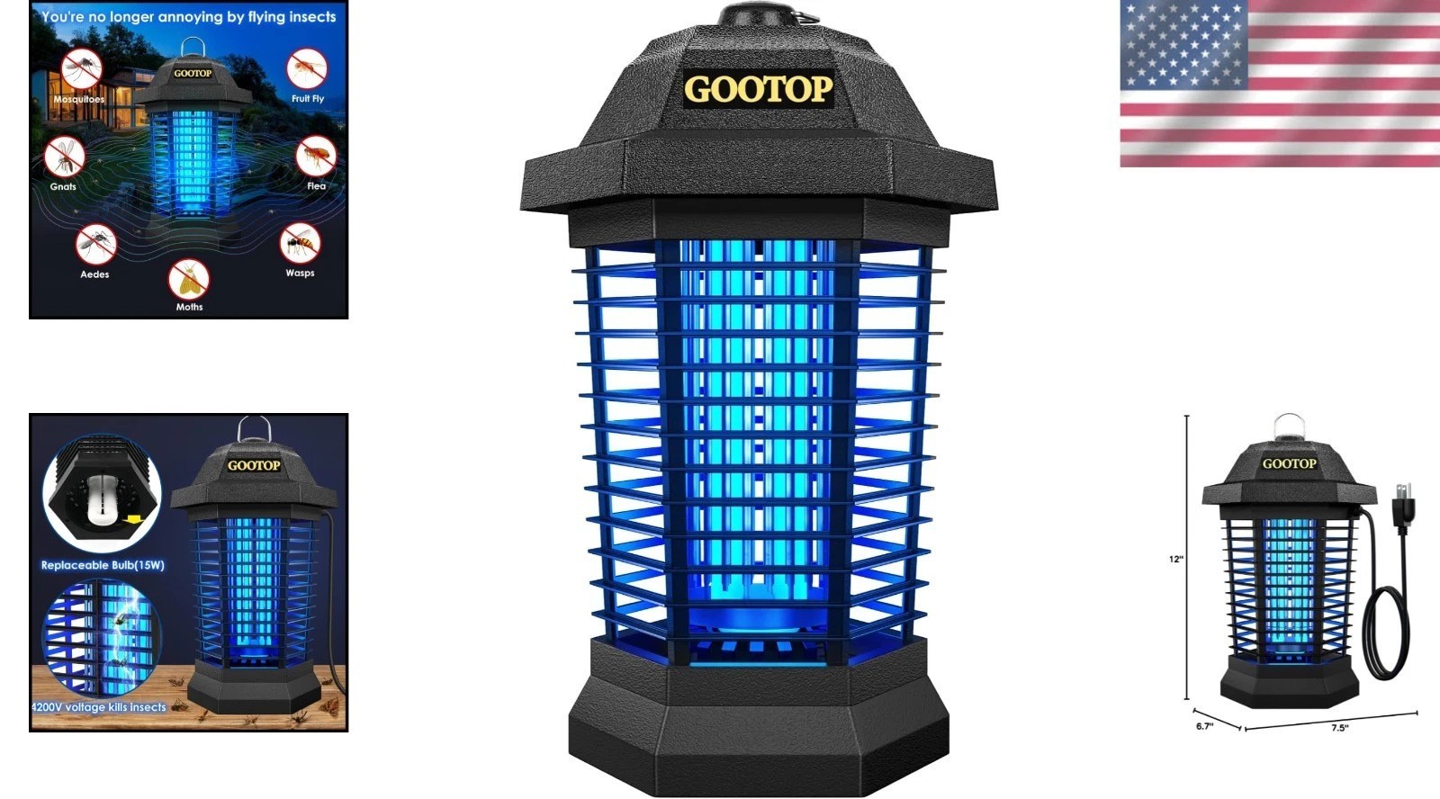 Black Vintage Bug Zapper – Versatile Indoor/Outdoor Electric Insect Exterminator